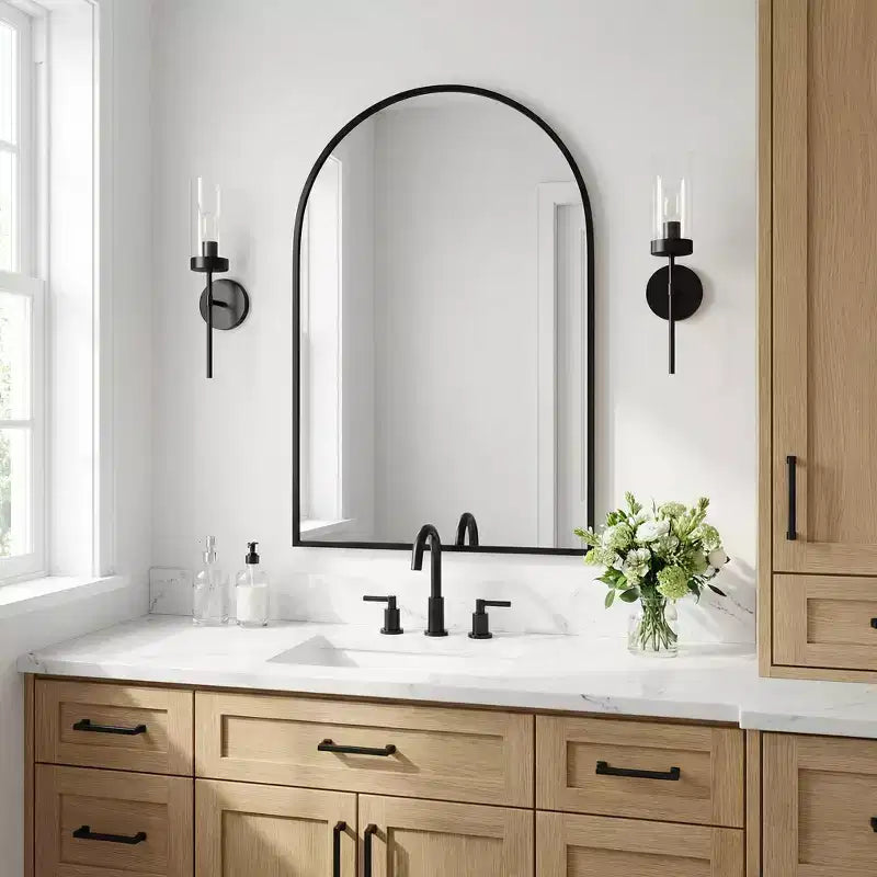 Dovelina 36H x 24W Modern Arch Bathroom Wall Mirror Metal Framed Vanity Mirror Decorative Leaning Mirror
