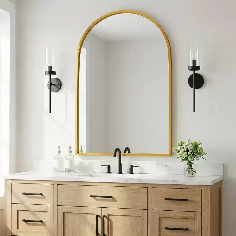 Miroir Mural de Salle de Bain Moderne Dovelina 36H x 24W, Cadre Métallique, Miroir de Coiffeuse Décoratif Inclinable