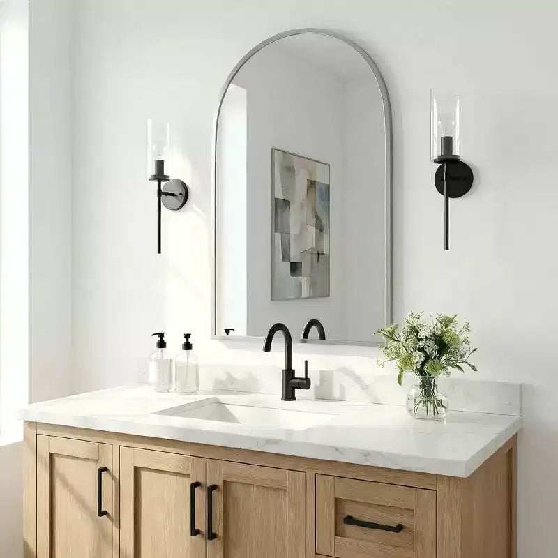 Miroir Mural de Salle de Bain Moderne Dovelina 36H x 24W, Cadre Métallique, Miroir de Coiffeuse Décoratif Inclinable