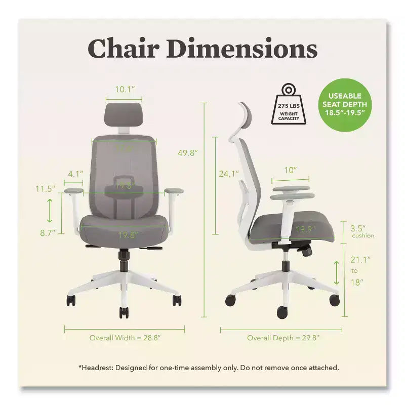 HON Altern Mesh Back Task Chair, 17.95 to 21.1 Seat Height, Gray Seat, Gray/White Back, White Base