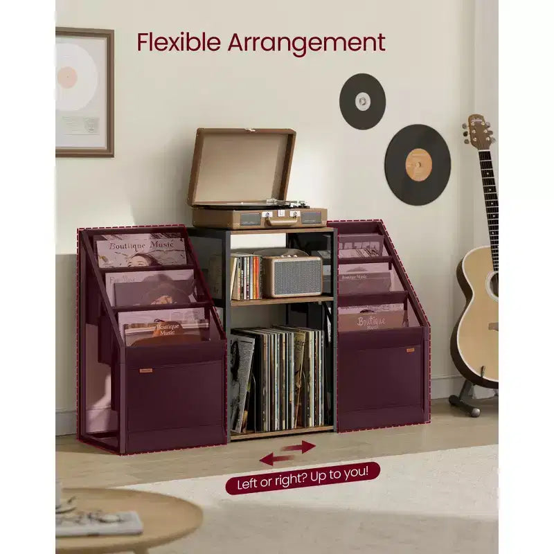 VASAGLE Record Player Stand, 3-Tier Side Table, Vinyl Record Storage up to 140 Albums, End Table