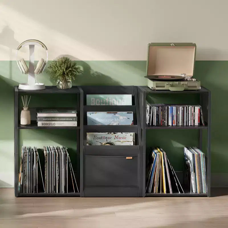VASAGLE Record Player Stand, 3-Tier Side Table, Vinyl Record Storage up to 140 Albums, End Table