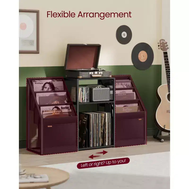 VASAGLE Record Player Stand, 3-Tier Side Table, Vinyl Record Storage up to 140 Albums, End Table