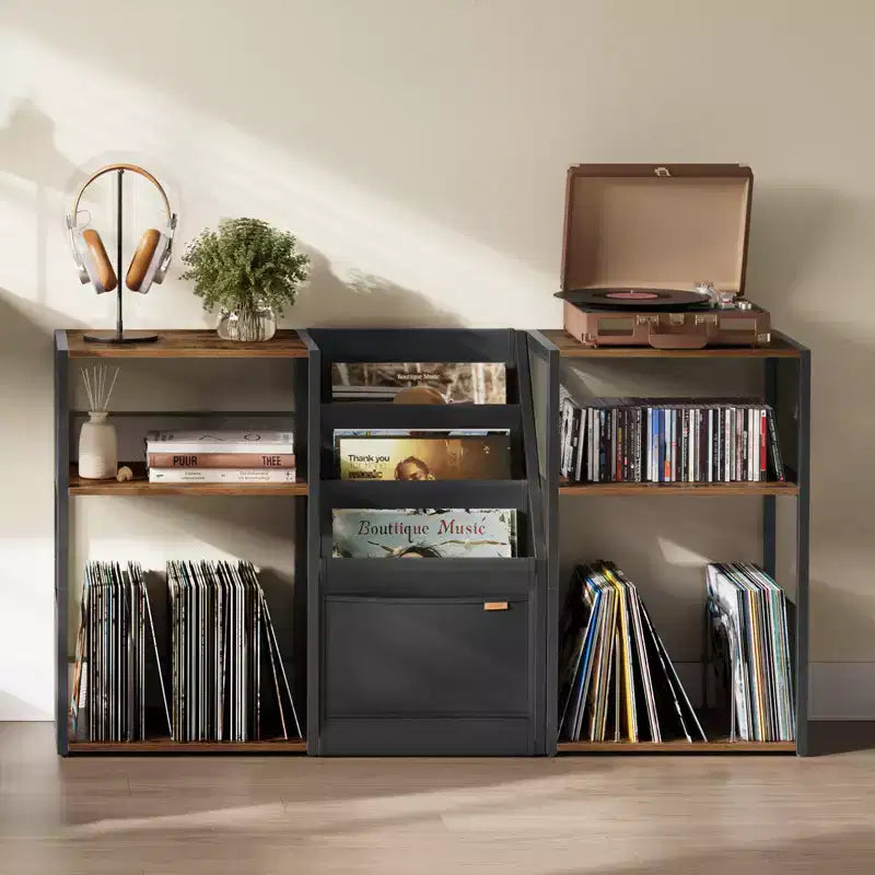 VASAGLE Record Player Stand, 3-Tier Side Table, Vinyl Record Storage up to 140 Albums, End Table