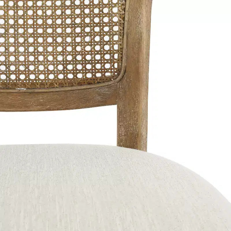 GDFStudio Wreecy Upholstered Rattan Back Rubber Wood Frame Dining Chair with Footrest, Light Brown