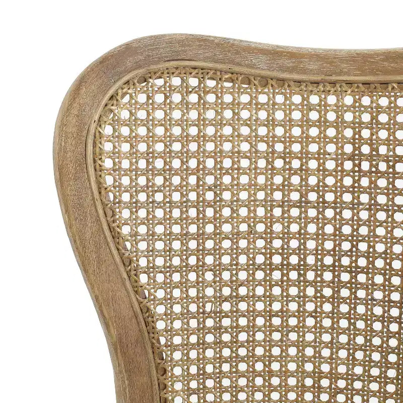 GDFStudio Wreecy Upholstered Rattan Back Rubber Wood Frame Dining Chair with Footrest, Light Brown
