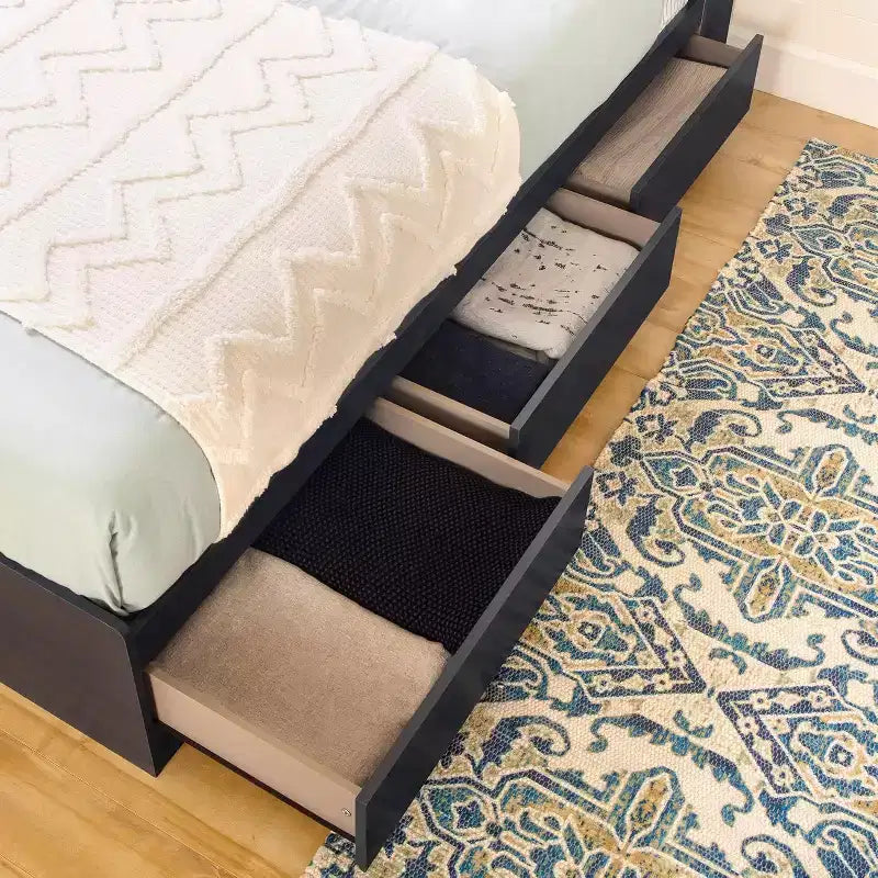 HomeStock 14.75 in.H Twin Size Blue with Storage Beds made of Particle Board Bed Frame