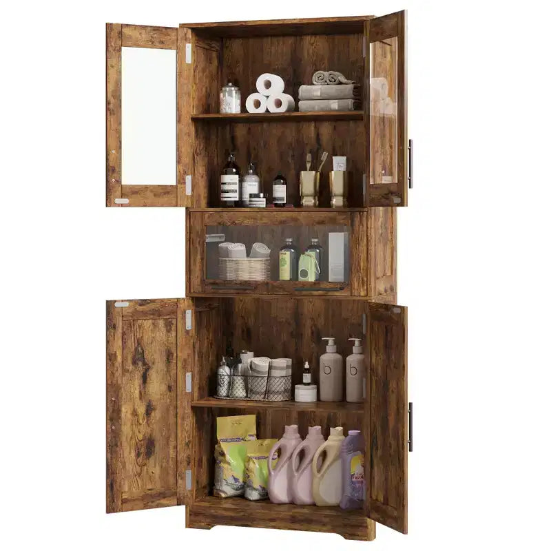 Tall Bathroom Cabinet, Freestanding Linen Storage Cabinet with Doors and Adjustable Shelves for Kitchen, Pantry, Living Room