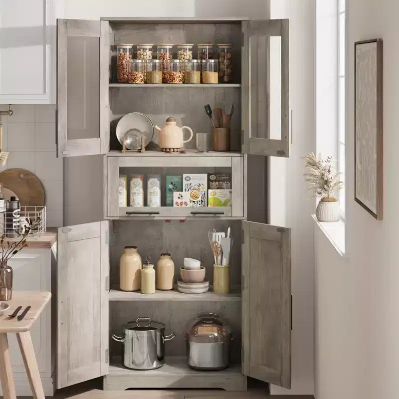 Tall Bathroom Cabinet, Freestanding Linen Storage Cabinet with Doors and Adjustable Shelves for Kitchen, Pantry, Living Room