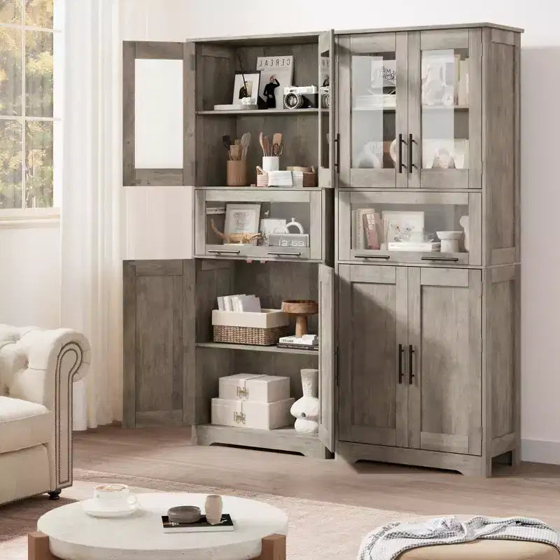 Tall Bathroom Cabinet, Freestanding Linen Storage Cabinet with Doors and Adjustable Shelves for Kitchen, Pantry, Living Room