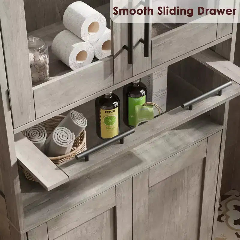 Tall Bathroom Cabinet, Freestanding Linen Storage Cabinet with Doors and Adjustable Shelves for Kitchen, Pantry, Living Room