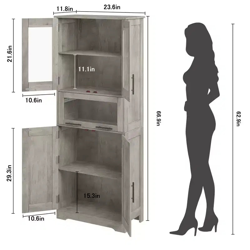 Tall Bathroom Cabinet, Freestanding Linen Storage Cabinet with Doors and Adjustable Shelves for Kitchen, Pantry, Living Room