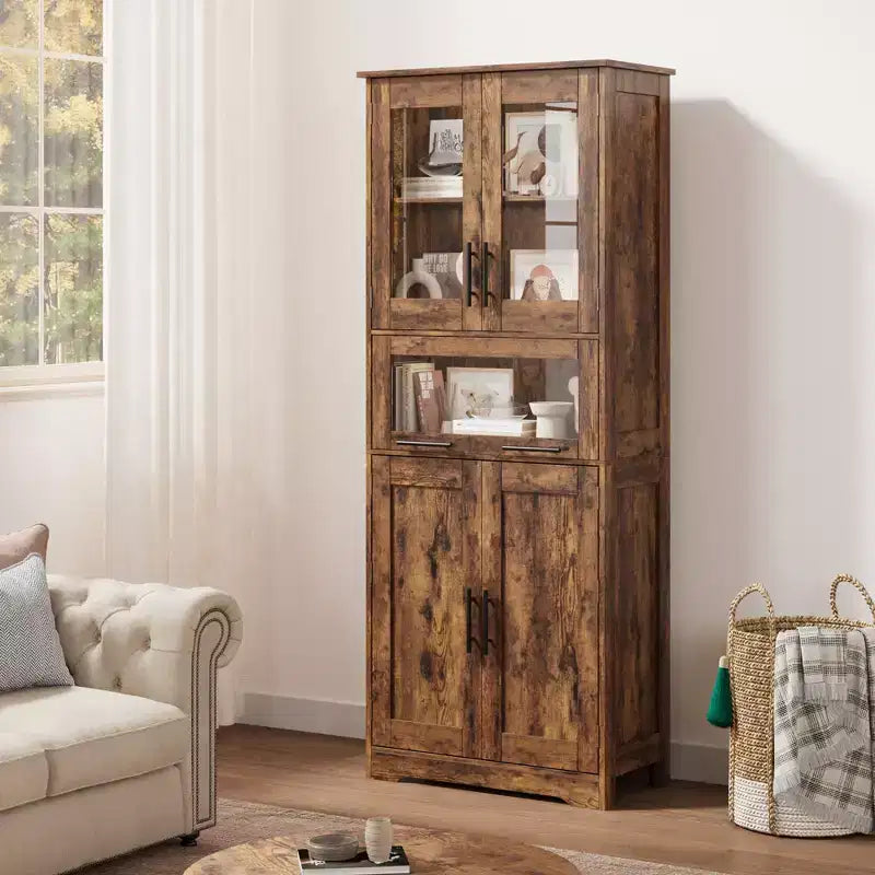 Tall Bathroom Cabinet, Freestanding Linen Storage Cabinet with Doors and Adjustable Shelves for Kitchen, Pantry, Living Room