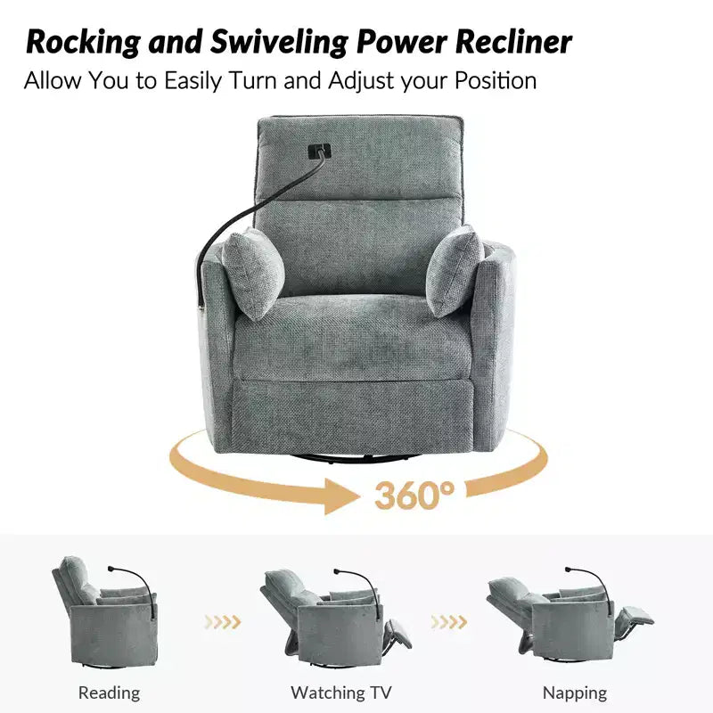Julius 38 Power Rocking Swivel Nursery Recliner with USB Set of 2 | HULALA HOME