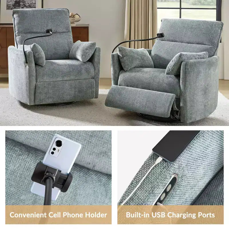 Julius 38 Power Rocking Swivel Nursery Recliner with USB Set of 2 | HULALA HOME