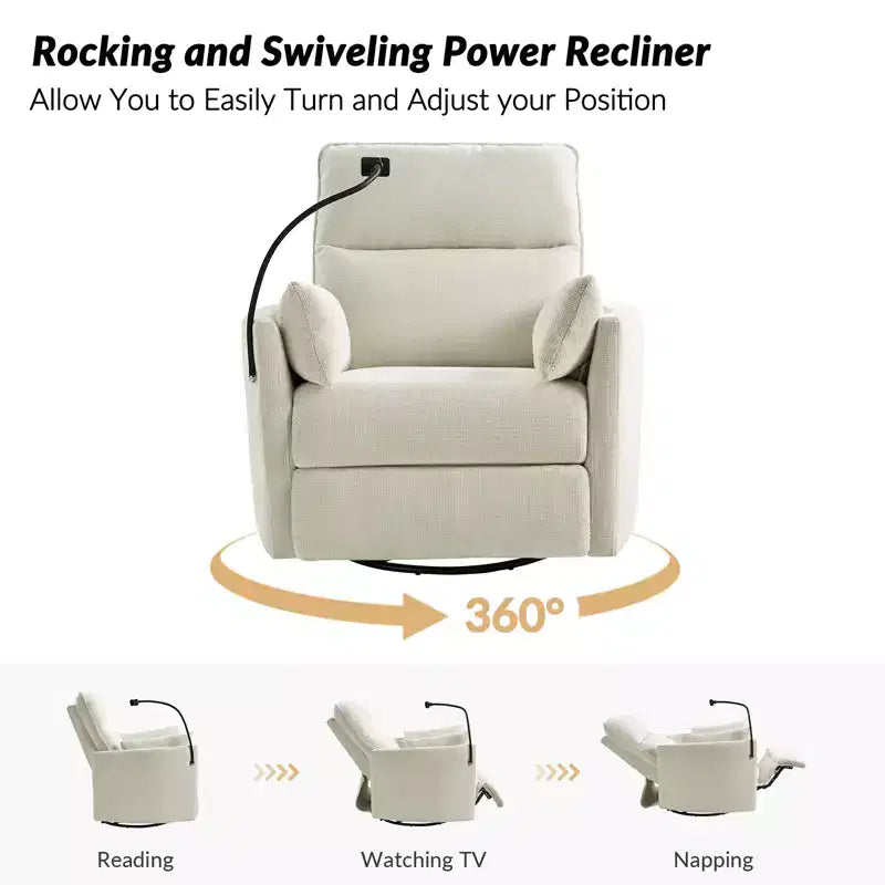 Julius 38 Power Rocking Swivel Nursery Recliner with USB Set of 2 | HULALA HOME