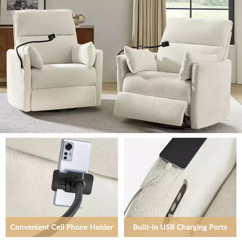 Julius 38 Power Rocking Swivel Nursery Recliner with USB Set of 2 | HULALA HOME