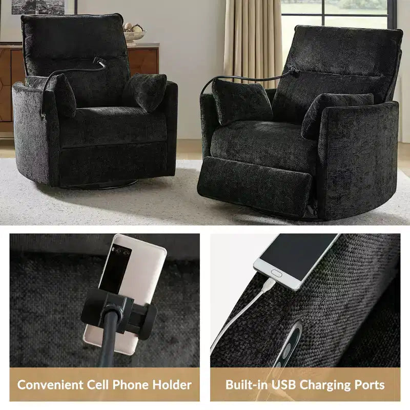 Julius 38 Power Rocking Swivel Nursery Recliner with USB Set of 2 | HULALA HOME