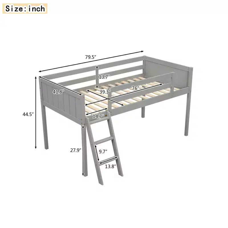 Twin/Full Size Wood Low Loft Bed with Ladder 4O - ModernLuxe