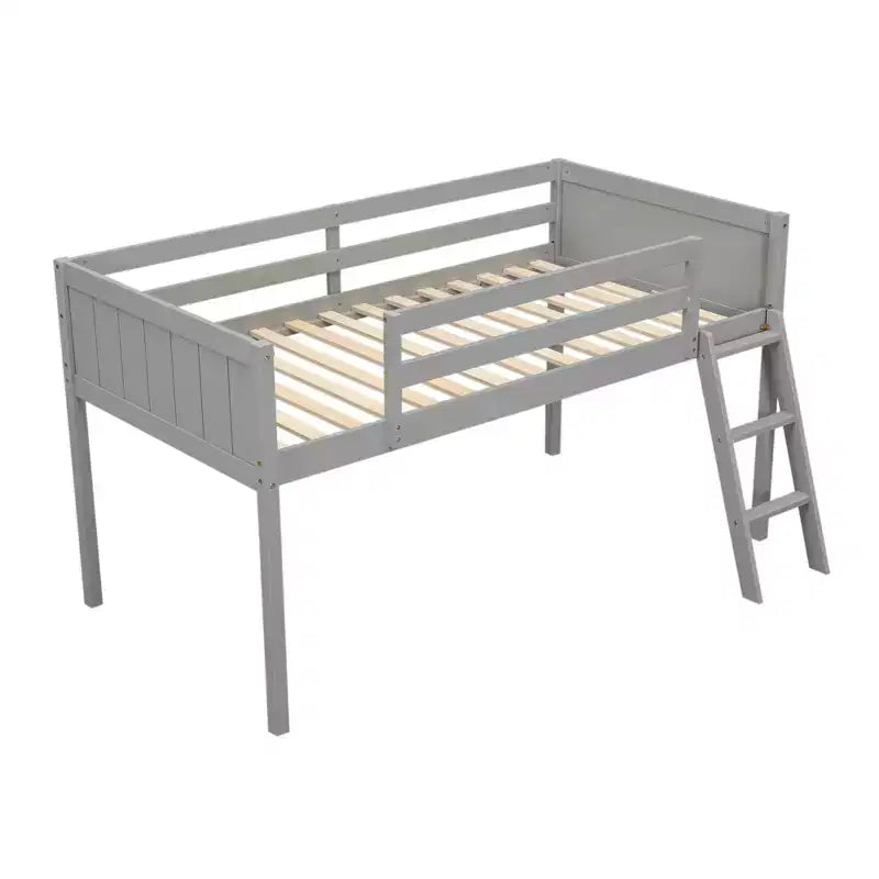 Twin/Full Size Wood Low Loft Bed with Ladder 4O - ModernLuxe
