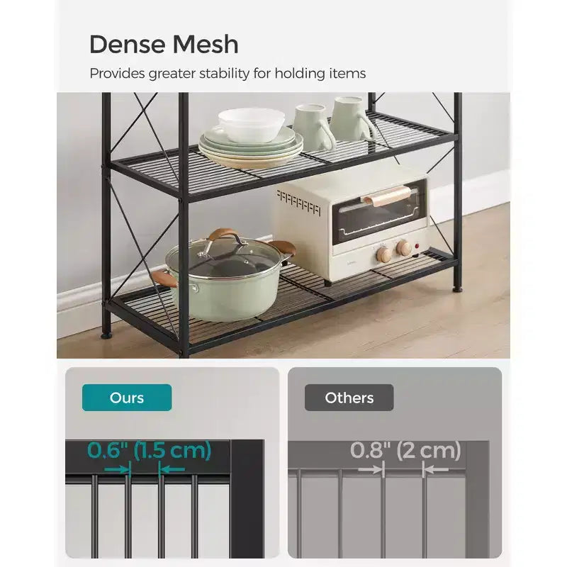 SONGMICS 4-Tier Metal Storage Rack, Shelving Unit with X Side Frames, Dense Mesh, 12.6 x 31.5 x 44.3 Inches, Industrial Style, Ink Black