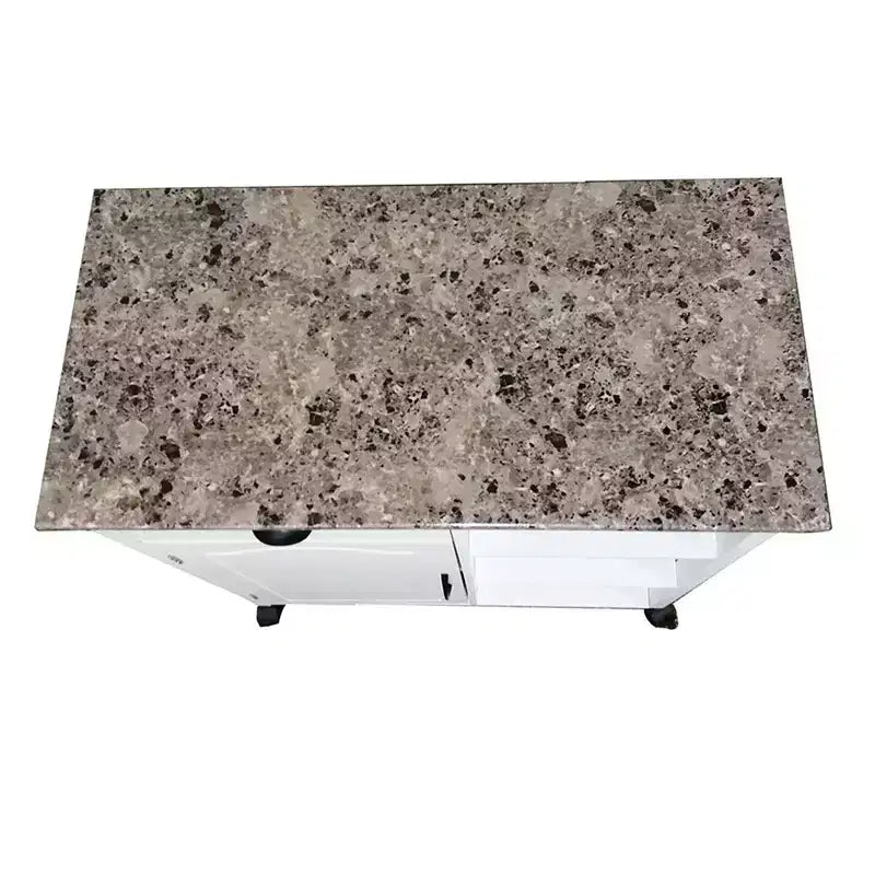 Kings Brand Furniture Francois Wood & Marble Vinyl Top Kitchen Storage Cabinet Cart, White