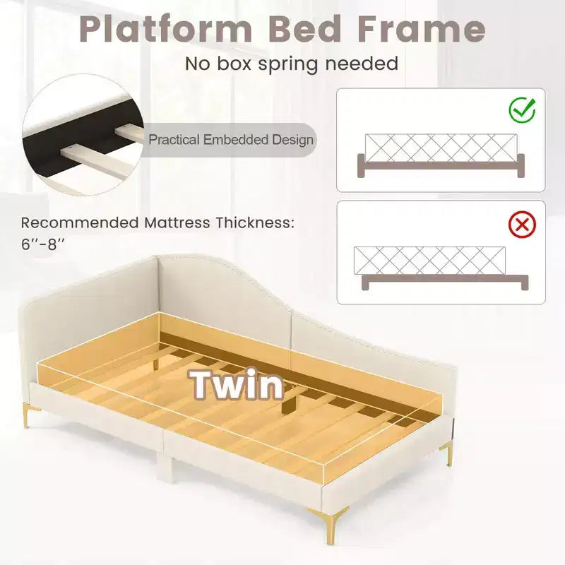 Costway Twin/Full Size Upholstered Daybed Rivet-Tufted Platform Bed with Metal Legs