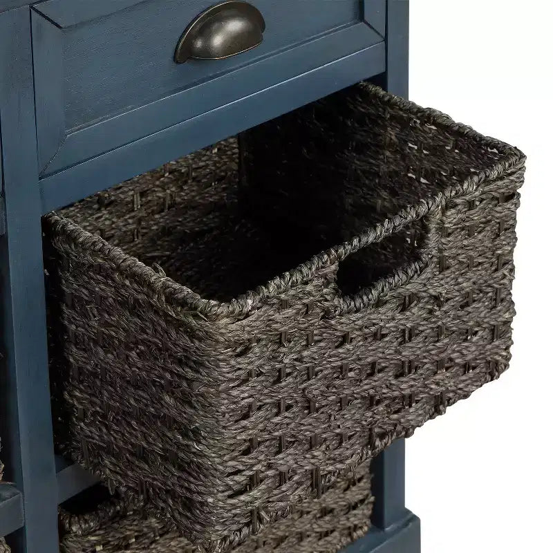 Whisen Rustic Storage Cabinet with Two Drawers and Four Classic Rattan Basket for Dining Room,Living Room