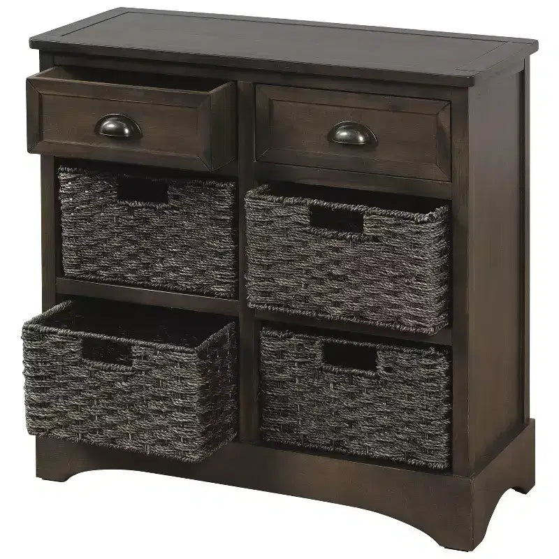 Whisen Rustic Storage Cabinet with Two Drawers and Four Classic Rattan Basket for Dining Room,Living Room