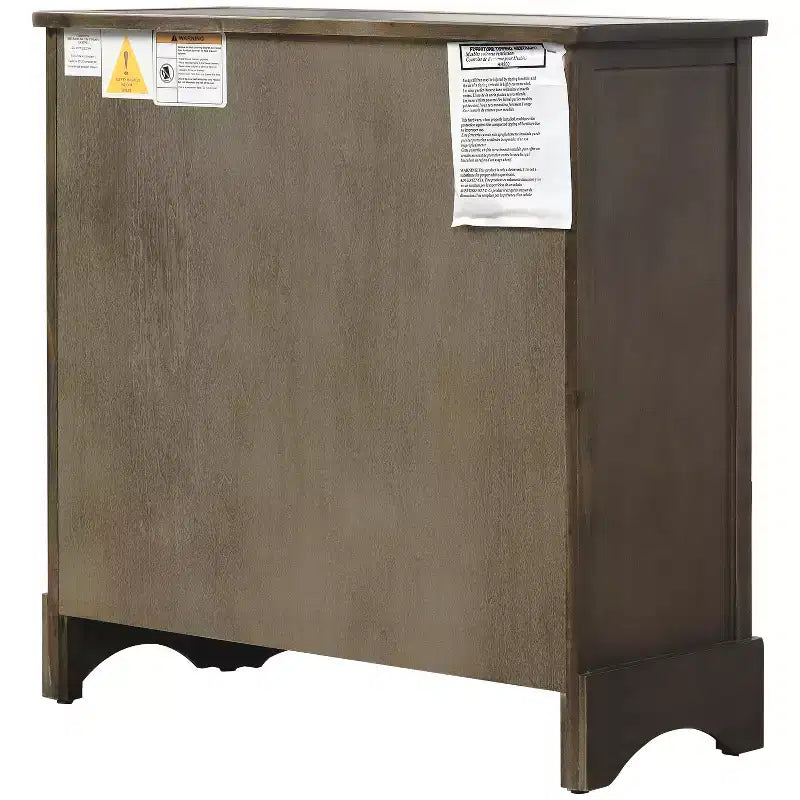 Whisen Rustic Storage Cabinet with Two Drawers and Four Classic Rattan Basket for Dining Room,Living Room