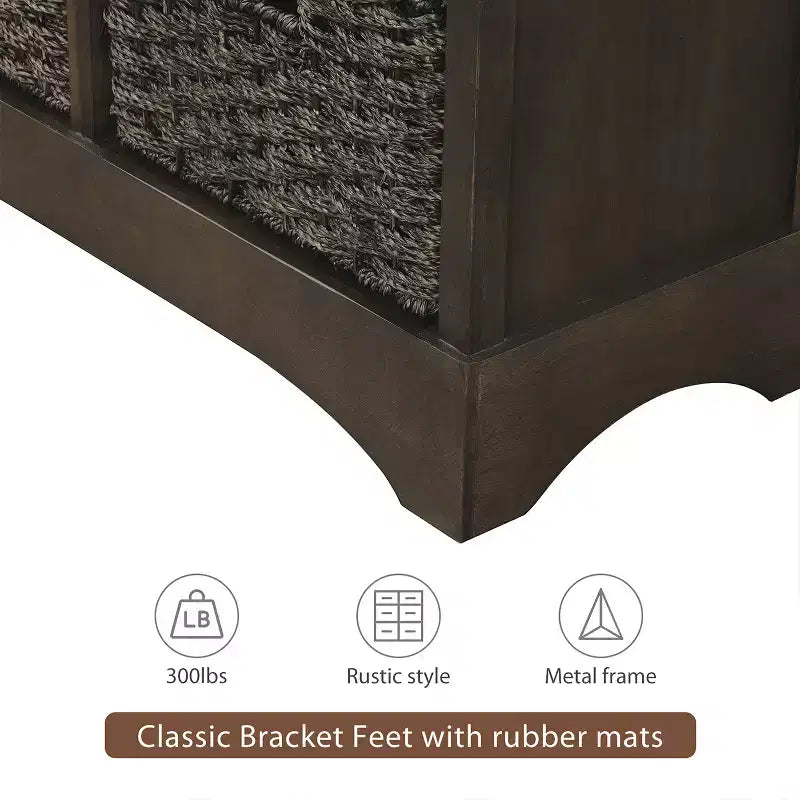 Whisen Rustic Storage Cabinet with Two Drawers and Four Classic Rattan Basket for Dining Room,Living Room
