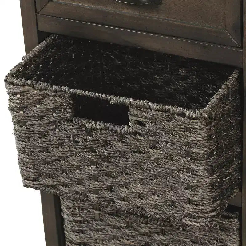Whisen Rustic Storage Cabinet with Two Drawers and Four Classic Rattan Basket for Dining Room,Living Room