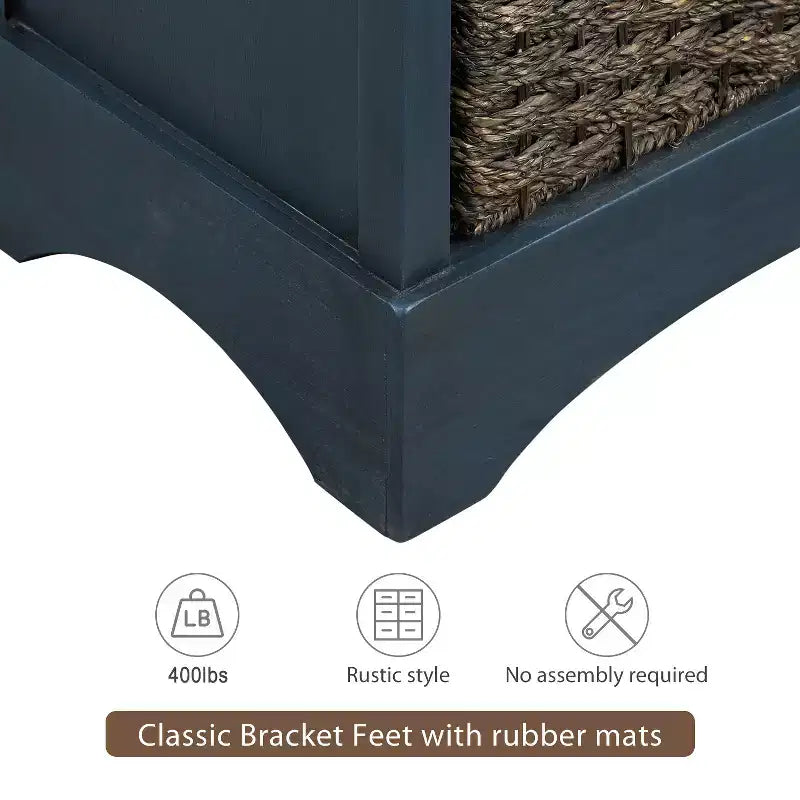 Whisen Rustic Storage Cabinet with Two Drawers and Four Classic Rattan Basket for Dining Room,Living Room