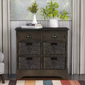 Whisen Rustic Storage Cabinet with Two Drawers and Four Classic Rattan Basket for Dining Room,Living Room
