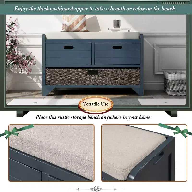 Whisen Storage Bench with Removable Basket and 2 Drawers