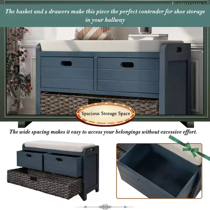 Whisen Storage Bench with Removable Basket and 2 Drawers