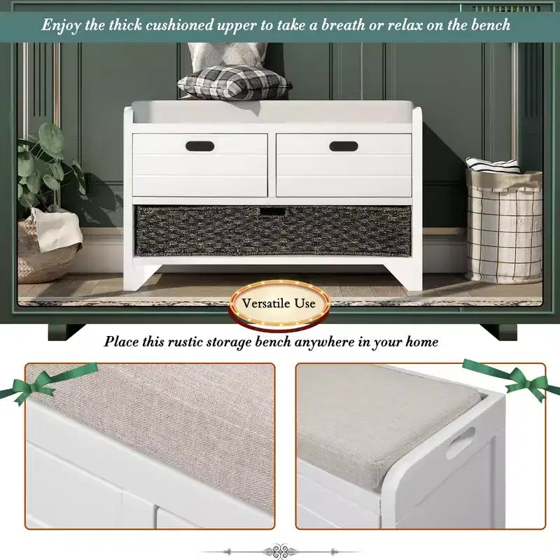 Whisen Storage Bench with Removable Basket and 2 Drawers