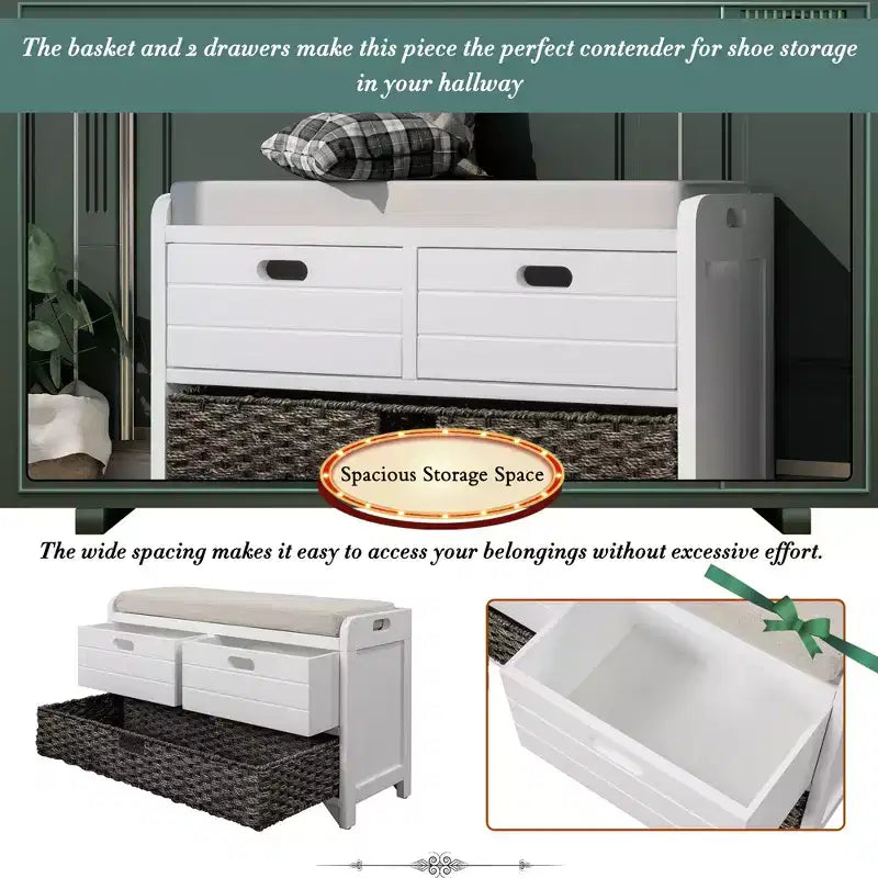Whisen Storage Bench with Removable Basket and 2 Drawers