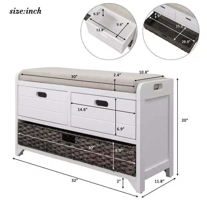 Whisen Storage Bench with Removable Basket and 2 Drawers