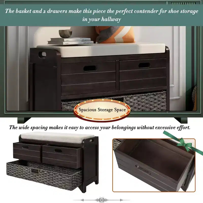 Whisen Storage Bench with Removable Basket and 2 Drawers