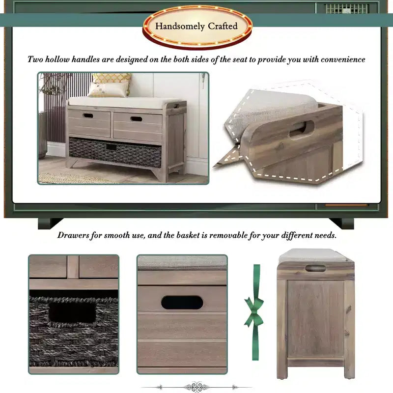 Whisen Storage Bench with Removable Basket and 2 Drawers