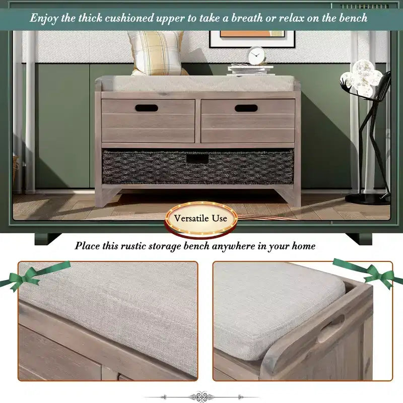 Whisen Storage Bench with Removable Basket and 2 Drawers