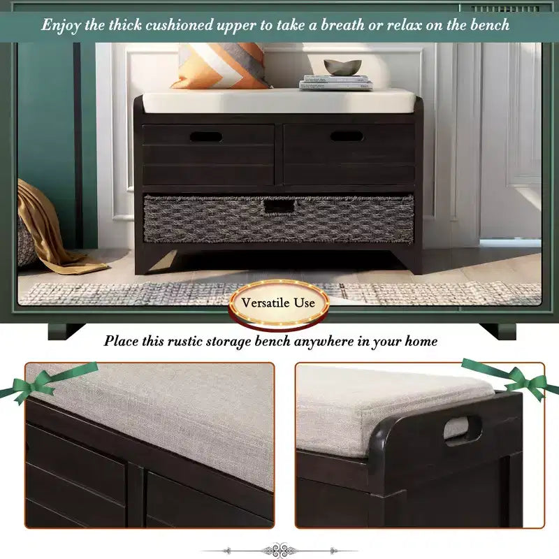Whisen Storage Bench with Removable Basket and 2 Drawers