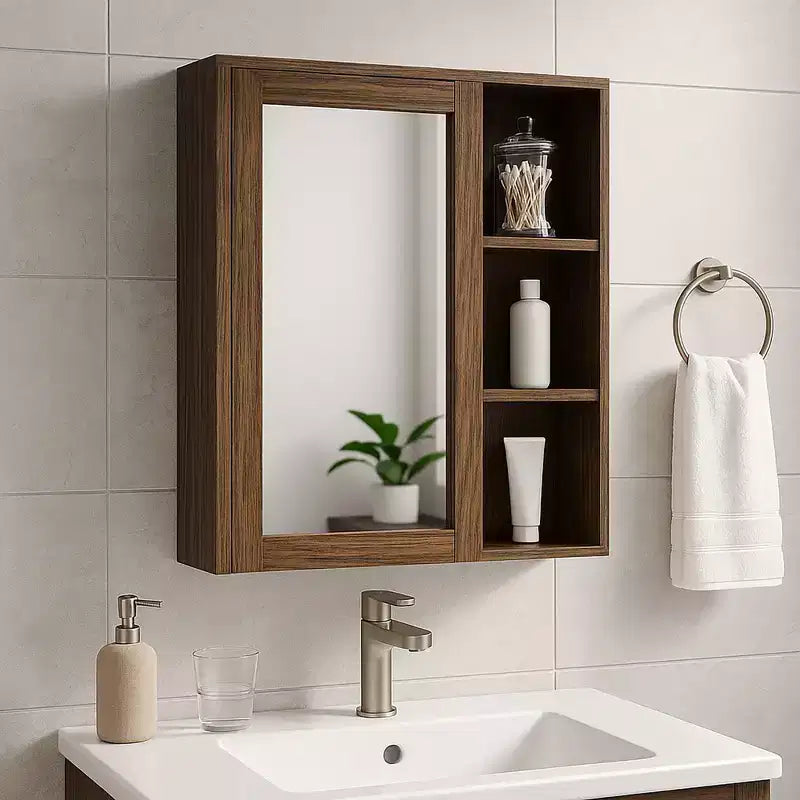 Teamson Home Ellery Removable Medicine Cabinet with Mirror, Open Shelves, Walnut