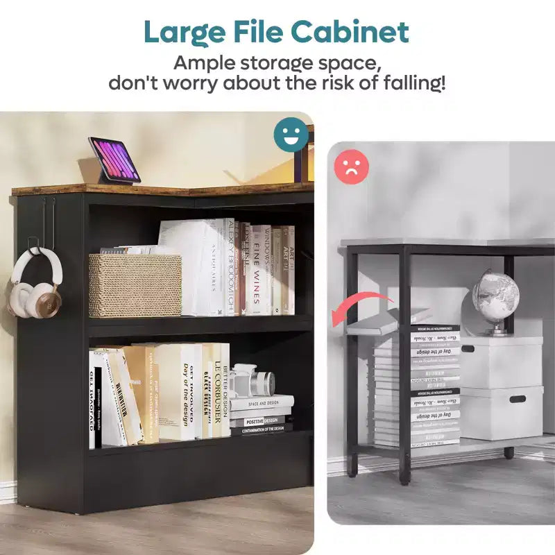 Bestier 42'' L-Shaped Computer Desk with Reversible Open Storage Shelves, Modern Home office Desk with LED Light & Monitor Stand