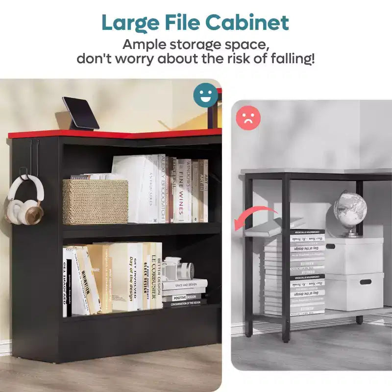 Bestier 42'' L-Shaped Computer Desk with Reversible Open Storage Shelves, Modern Home office Desk with LED Light & Monitor Stand
