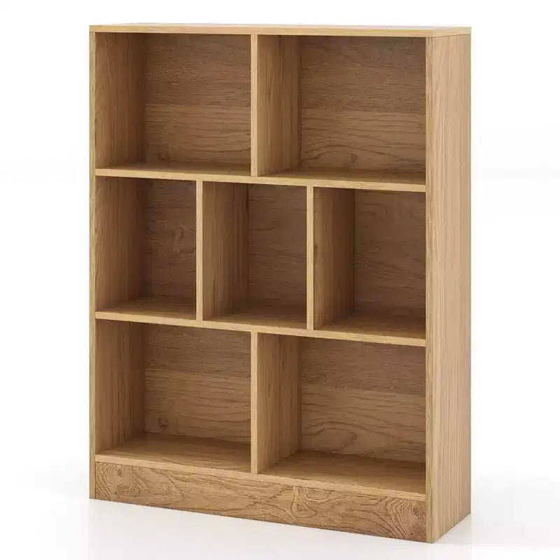 Costway 7-Cube Bookcase for Kids 41 Wooden Toy Storage Organizer Freestanding Bookshelf Brown/White