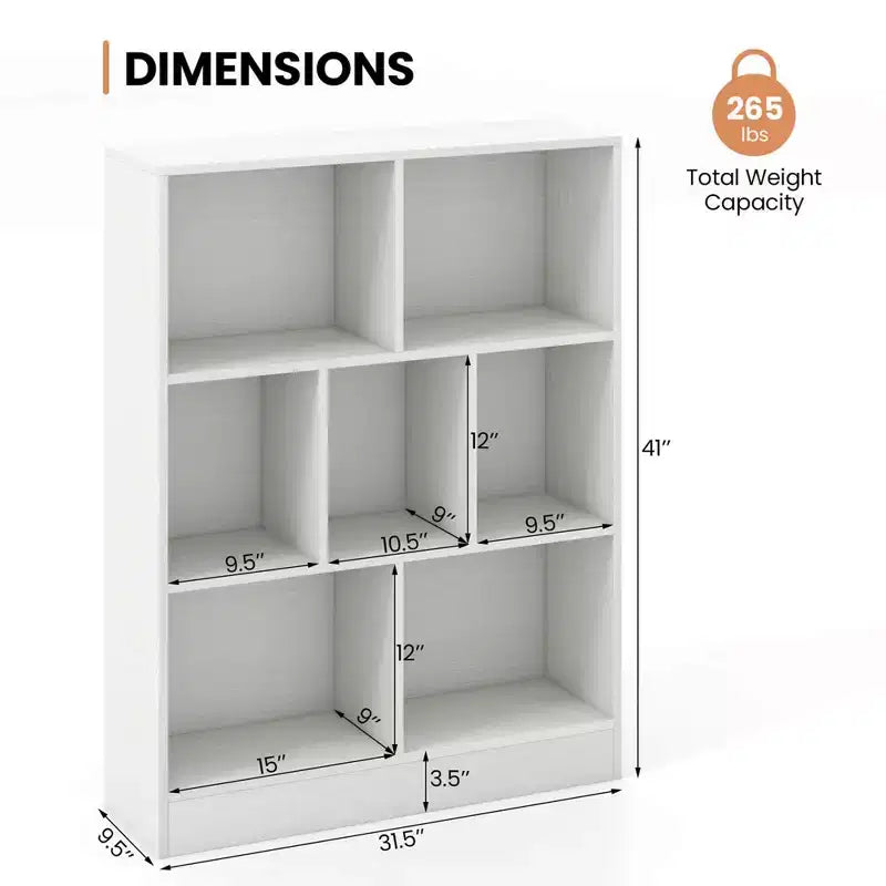 Costway 7-Cube Bookcase for Kids 41 Wooden Toy Storage Organizer Freestanding Bookshelf Brown/White