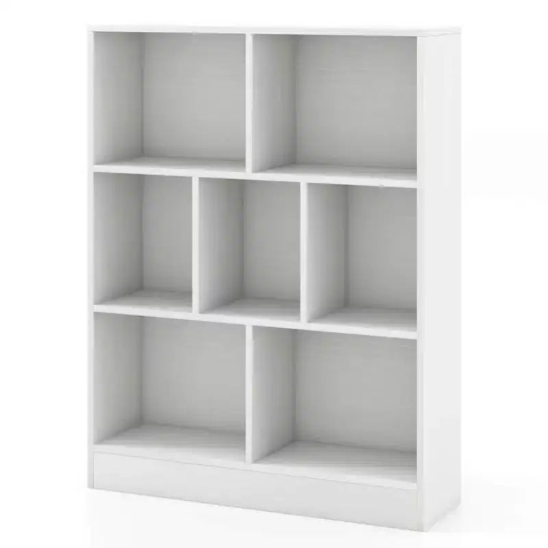 Costway 7-Cube Bookcase for Kids 41 Wooden Toy Storage Organizer Freestanding Bookshelf Brown/White