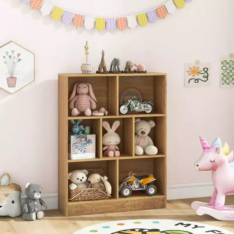 Bibliothèque Costway 7 cubes pour enfants, étagère de rangement en bois pour jouets, bibliothèque sur pied, marron/blanc